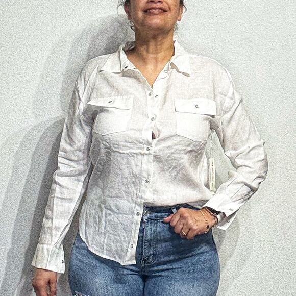 Gold Hawk Dove Linen Pocket Shirt Sz S NWT - Picture 1 of 11